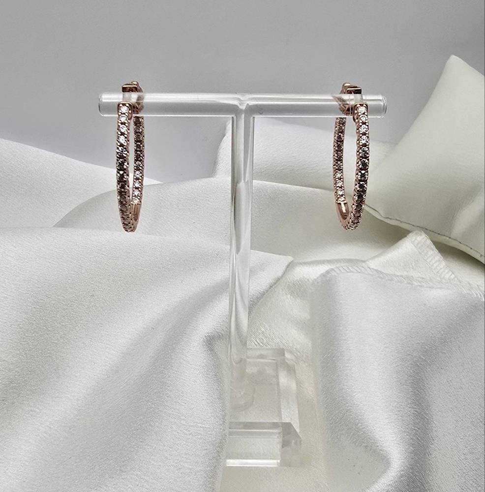 Elegant Rose Gold Over Sterling Silver Inside Out Moissanite Hoop Earrings